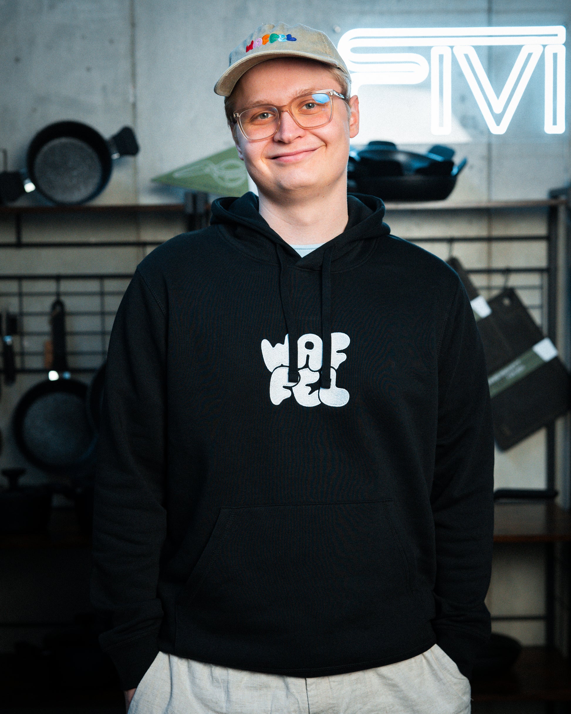 WAFFEL BUBBLE STICK HOODIE SCHWARZ
