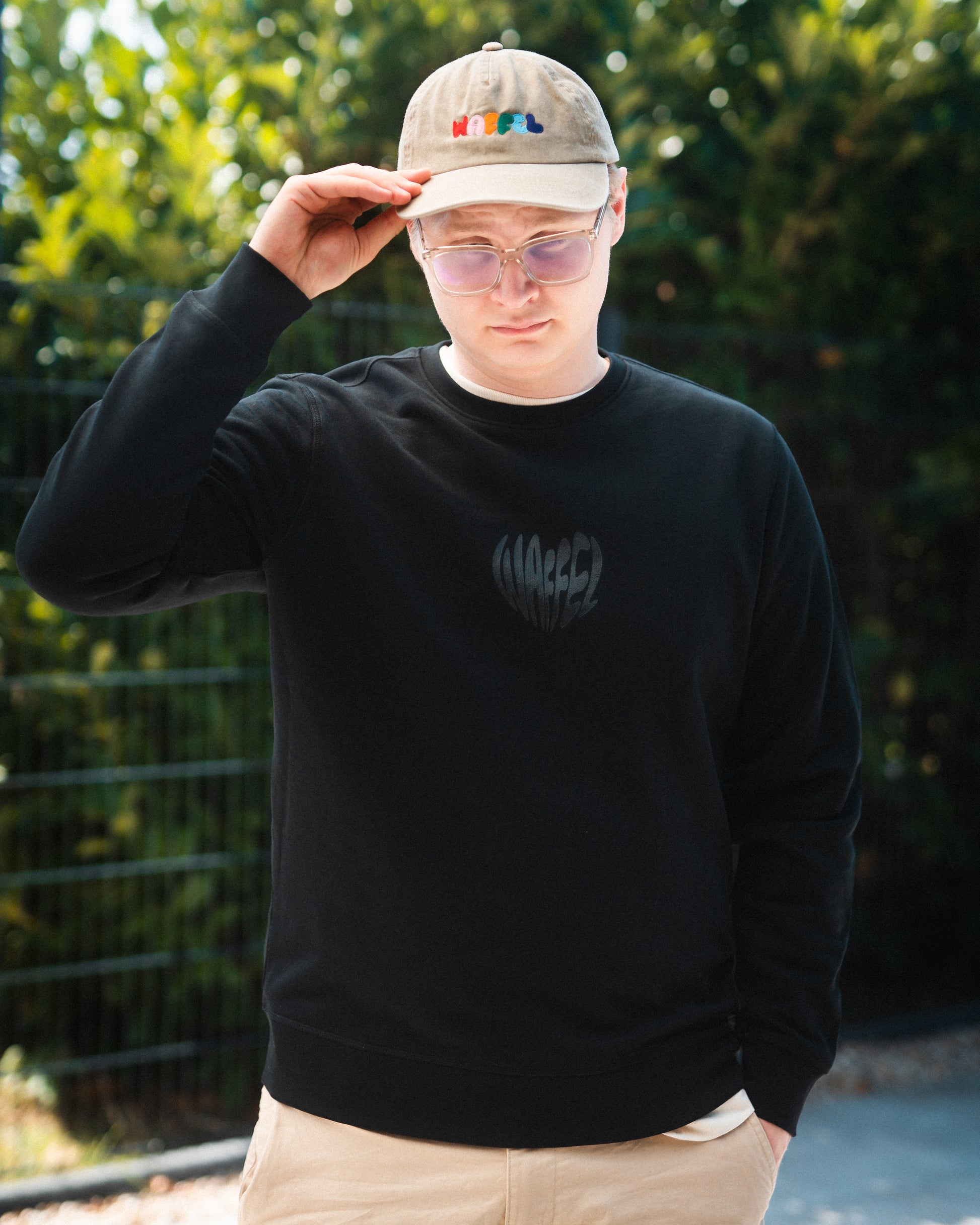 WAFFEL HERZ SWEATER SCHWARZ